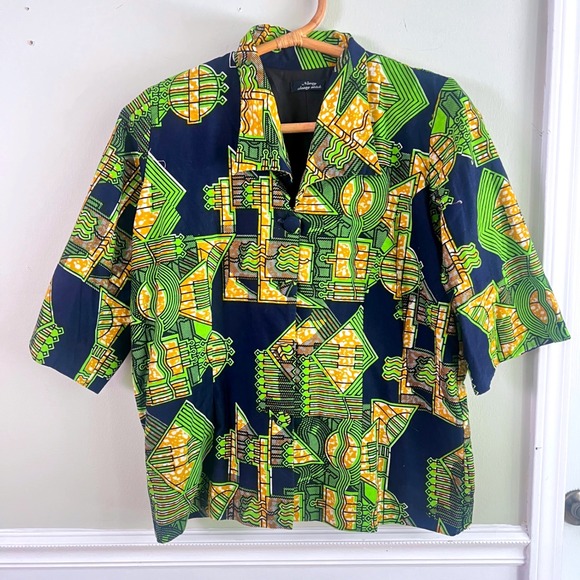 Nancy Classy Stitch Other - Nancy Classy Stitch Shirt XL Men Abstract Geometric African Wax Print Navy Green